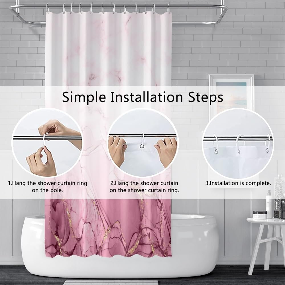 Pink Marble Waterproof Bathroom Shower Curtain 72x72 inches