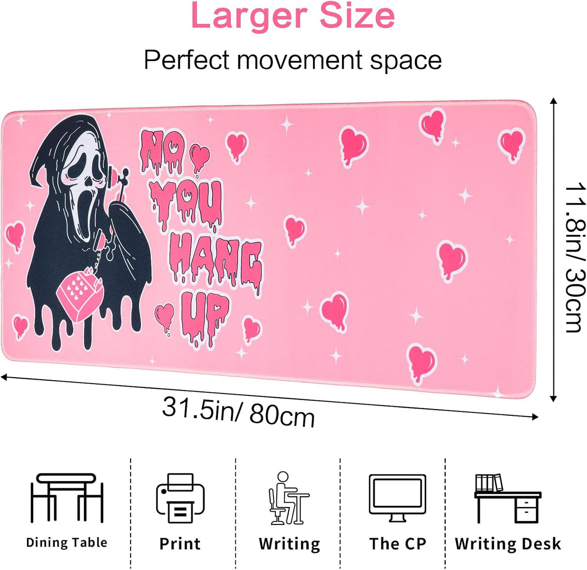 Large Gaming Mouse Pad 31.5 x 11.8in Desk Mat for Office Mousepad Anti-Skid Rubber Base Soft Comfortable and Durable Desk Pad (Pink)