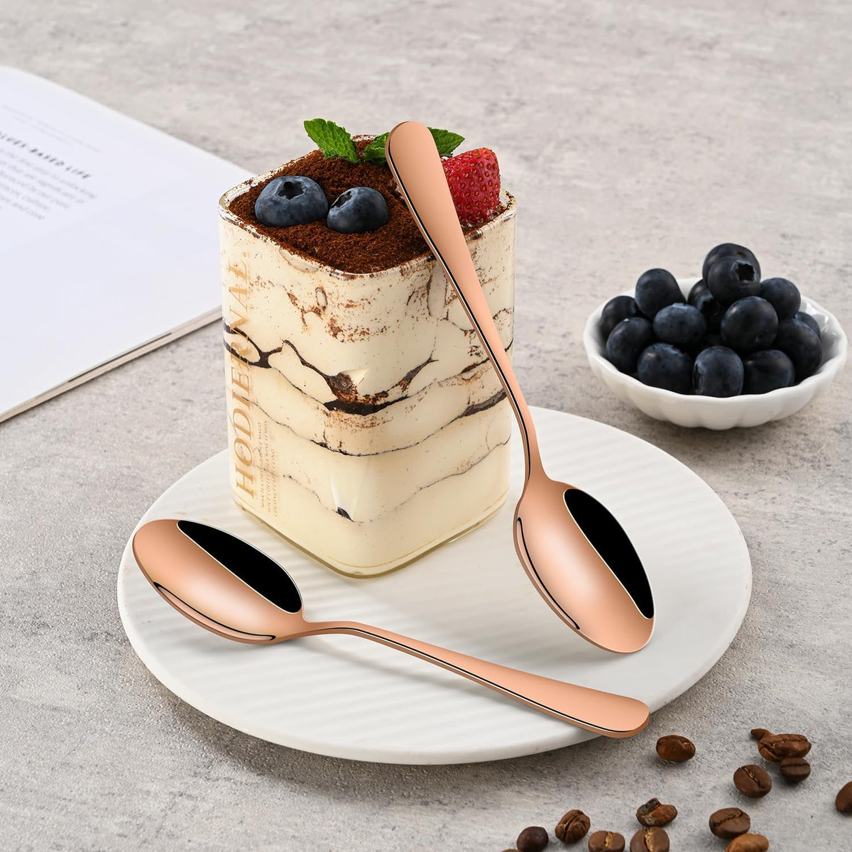 DEHOV 4.7 Inch Rose Gold Small Coffee & Tea & Demitass Spoons Set of 8