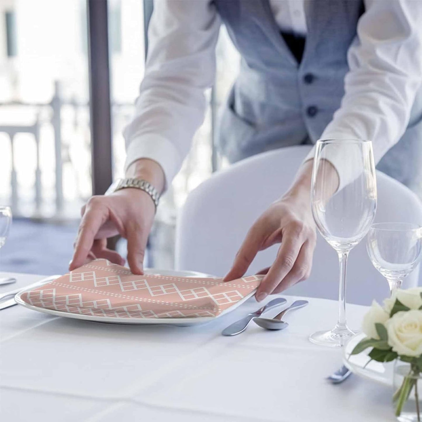 Cloth Napkins Set of 4, Geometric White Dot Square on Pink Dinner Napkins Soft Absorbent Table Napkin for Home Cocktail Party Wedding, Abstract Modern Checkered
