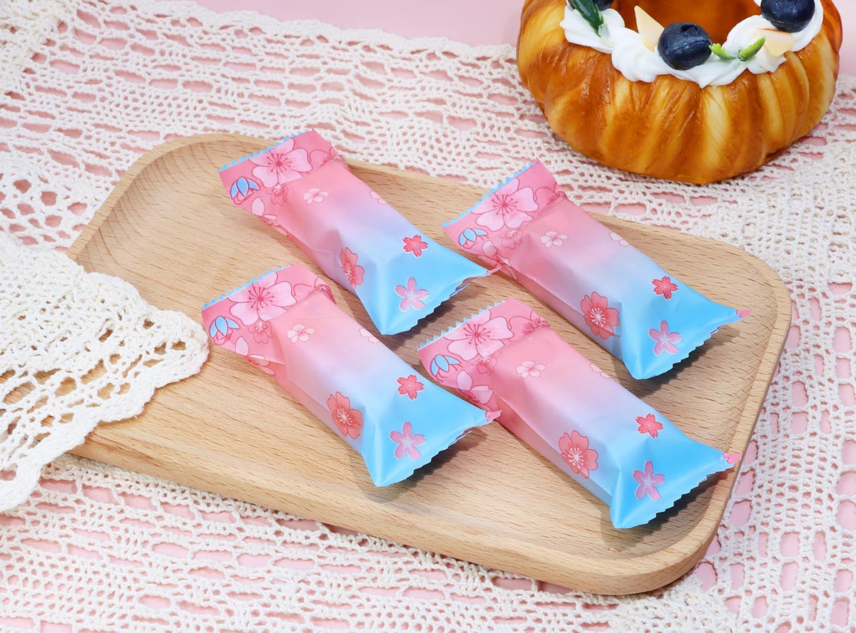 Nougats Candy Bags 400Pcs Clear Plastic Caramels Gift Candy Wrappers Packing Bags Pouch for Christmas Theme Party Candies Making (Pink & Blue Cherry Blossom)