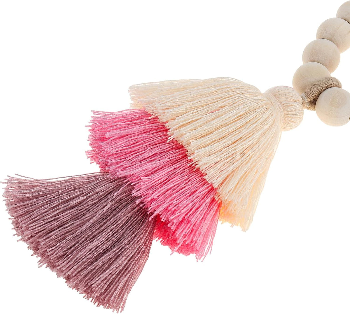 2Pcs Magnetic Curtain Tiebacks with Wood Beads and Triple Tassel,Pink
