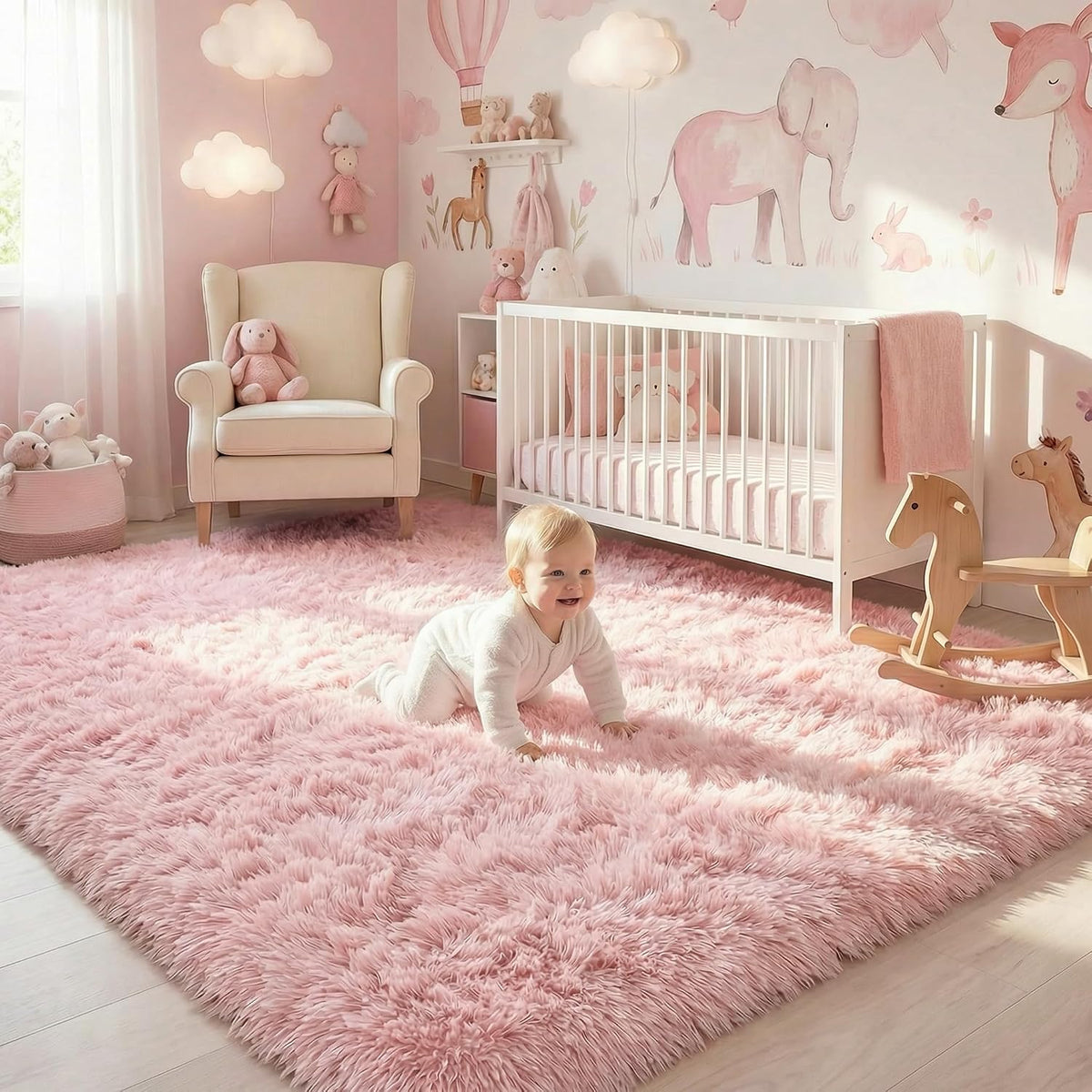 Light Pink Fluffy Fuzzy Area Rug 4x6 for Girls Bedroom Kids Room