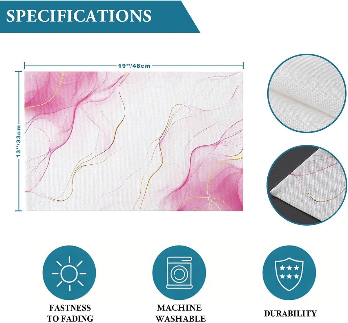 Placemat Set of 6 Pink Water Ripple Dining Table Placemats Marble Modern Art Heat Resistant Washable Table Mats Non Slip Kitchen Placemats for Dining Room Home Decor
