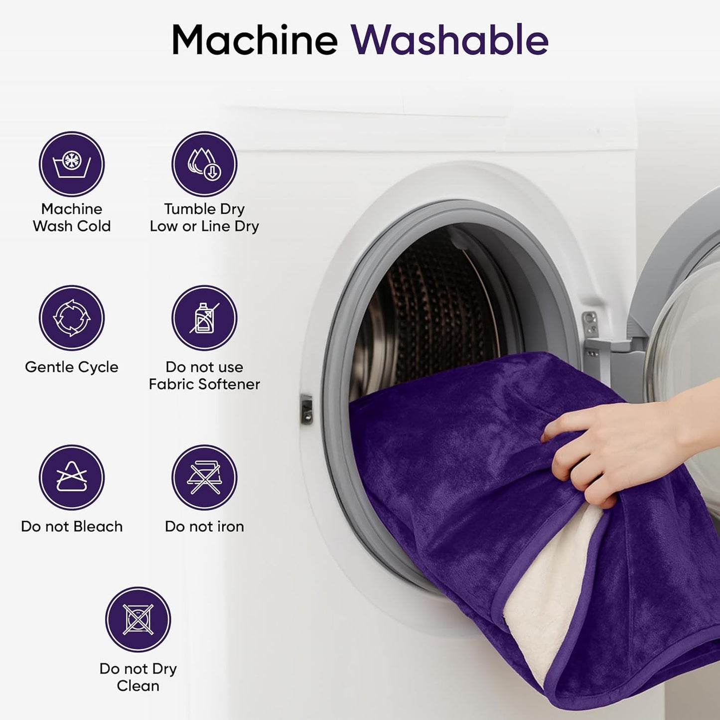 Waterproof Blanket for Bed, Couch & Sofa, Reversible Sherpa & Flannel Throw Blanket, Leakproof Soft Washable Furniture Protector for Pets & Home (Purple, 60"x80")