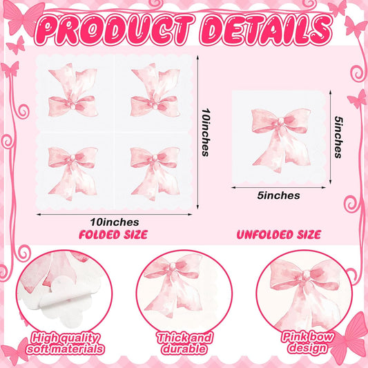 HunnmingRe 150 Pcs Pink Bow Napkins 3 Ply Coquette Disposable Paper Napkins Bow Decorative Party Supplies for Bachelorette Bridal Baby Shower Tea Wedding Birthday Party