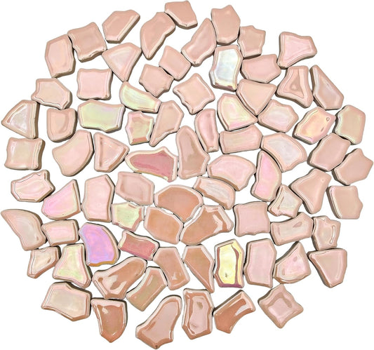 0.68"-1.53" Irregular Ceramic Mosaic Tiles,500g/1.1lb Ceramic Mosaic Tiles for Crafts,Ceramics Mosaic Pieces for Home Decoration or DIY Crafts,Mosaic Making Supplies (Iridescent Pearl Pink)