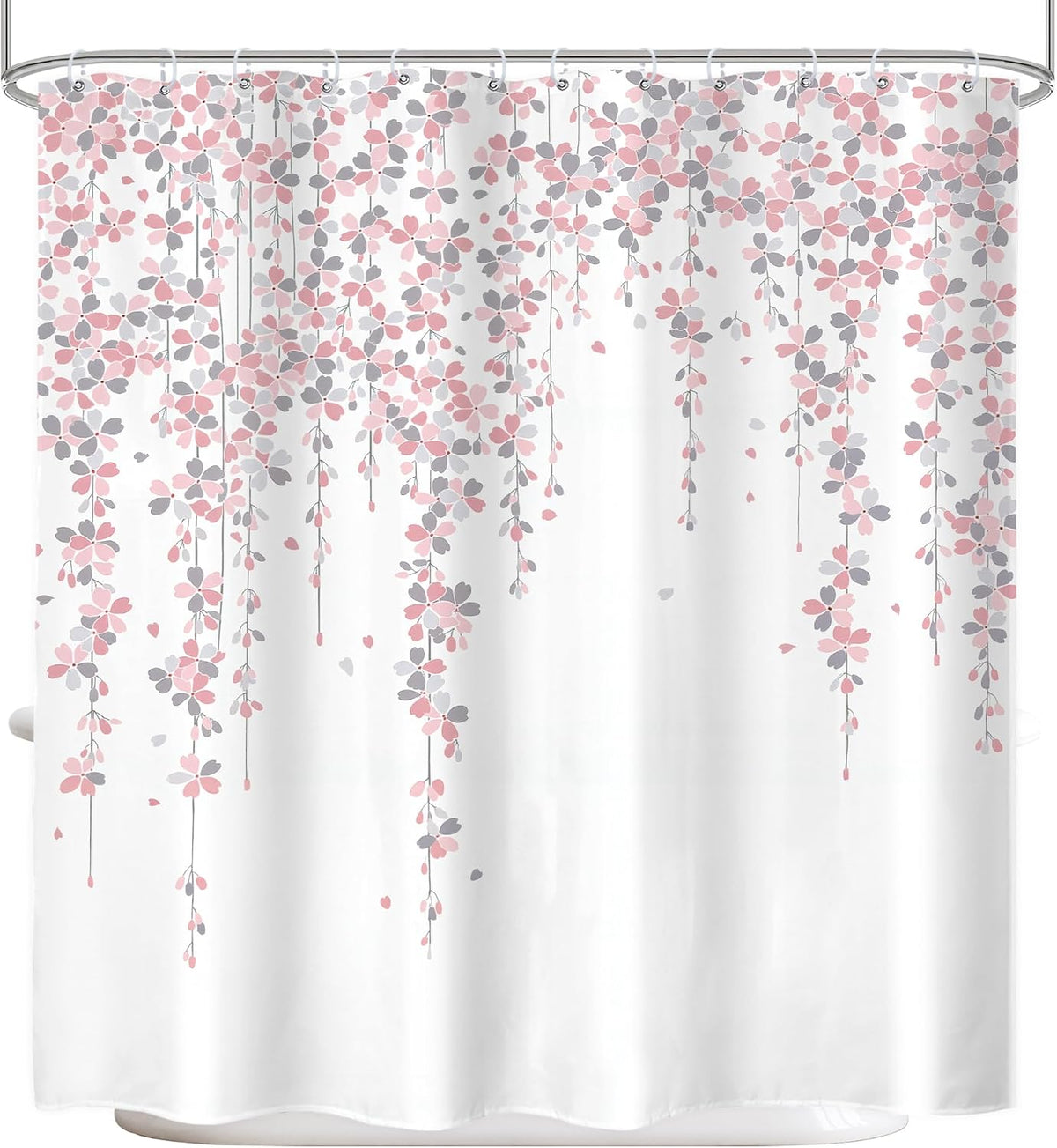 Grey Pink Floral Shower Curtain 72x72 Dusty Rose Cherry Bathroom Decor
