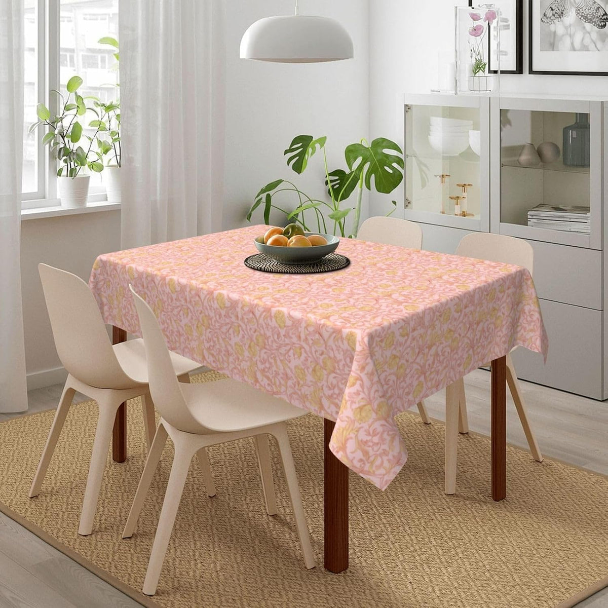 Light Pink Flower Victorian Rectangle Tablecloth, Drop Shapes Table Cloth Dining Table Cover for Kitchen Restaurant Party Buffet Picnic, 52x70 Inch