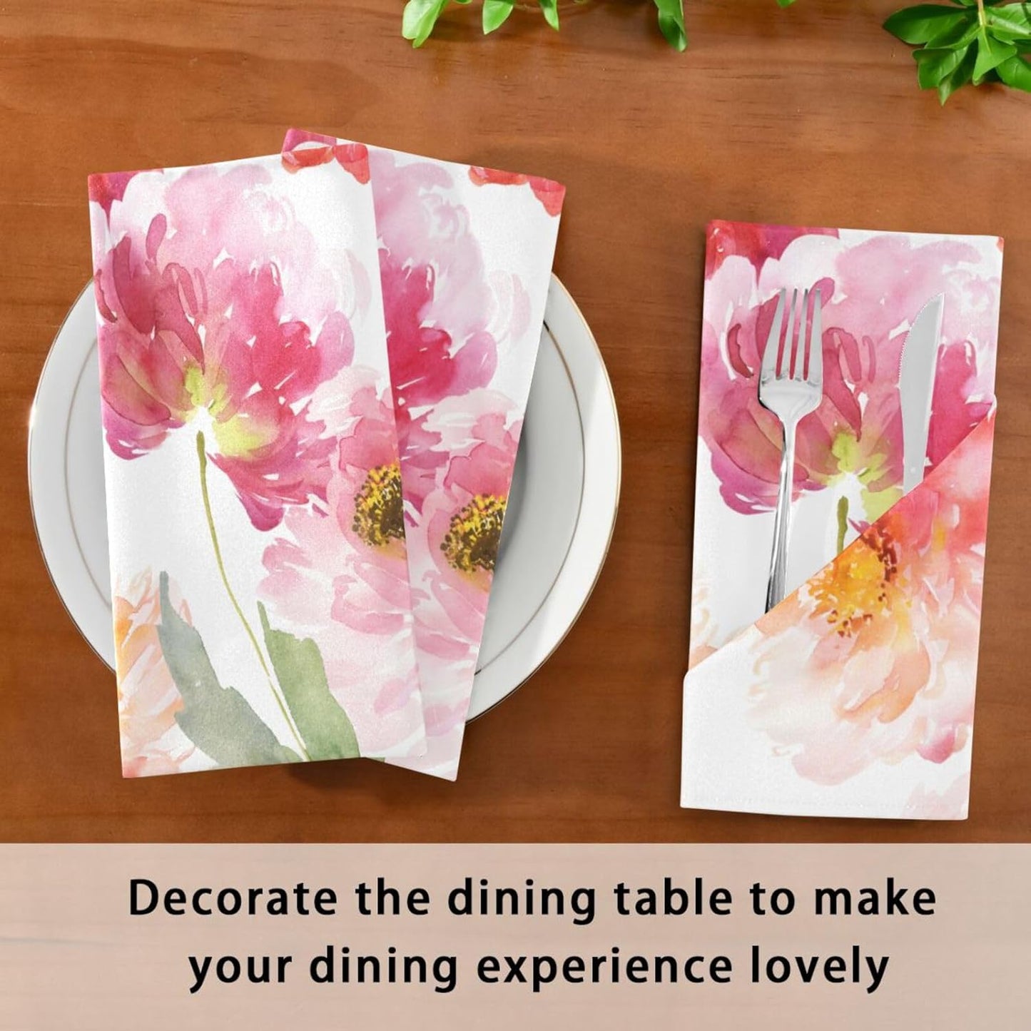 Pink Floral Cloth Napkins 20 X 20 Inch, Table Dinner Washable Napkins Set Polyester for Party Dinner Decoration,Set of 6