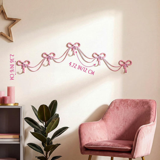 1 Set Bow Wall Hooks, 5 Hook Bow Style, Pink