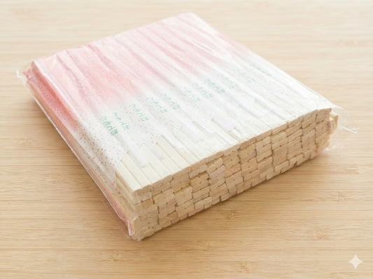 Disposable Wooden Chopsticks – 100 Pairs, 8 Inches. Individually Wrapped in Pink Gradient Paper Sleeves with Japanese Text – Eco-Friendly, Smooth Finish, Ideal for Sushi, Ramen, and Takeout
