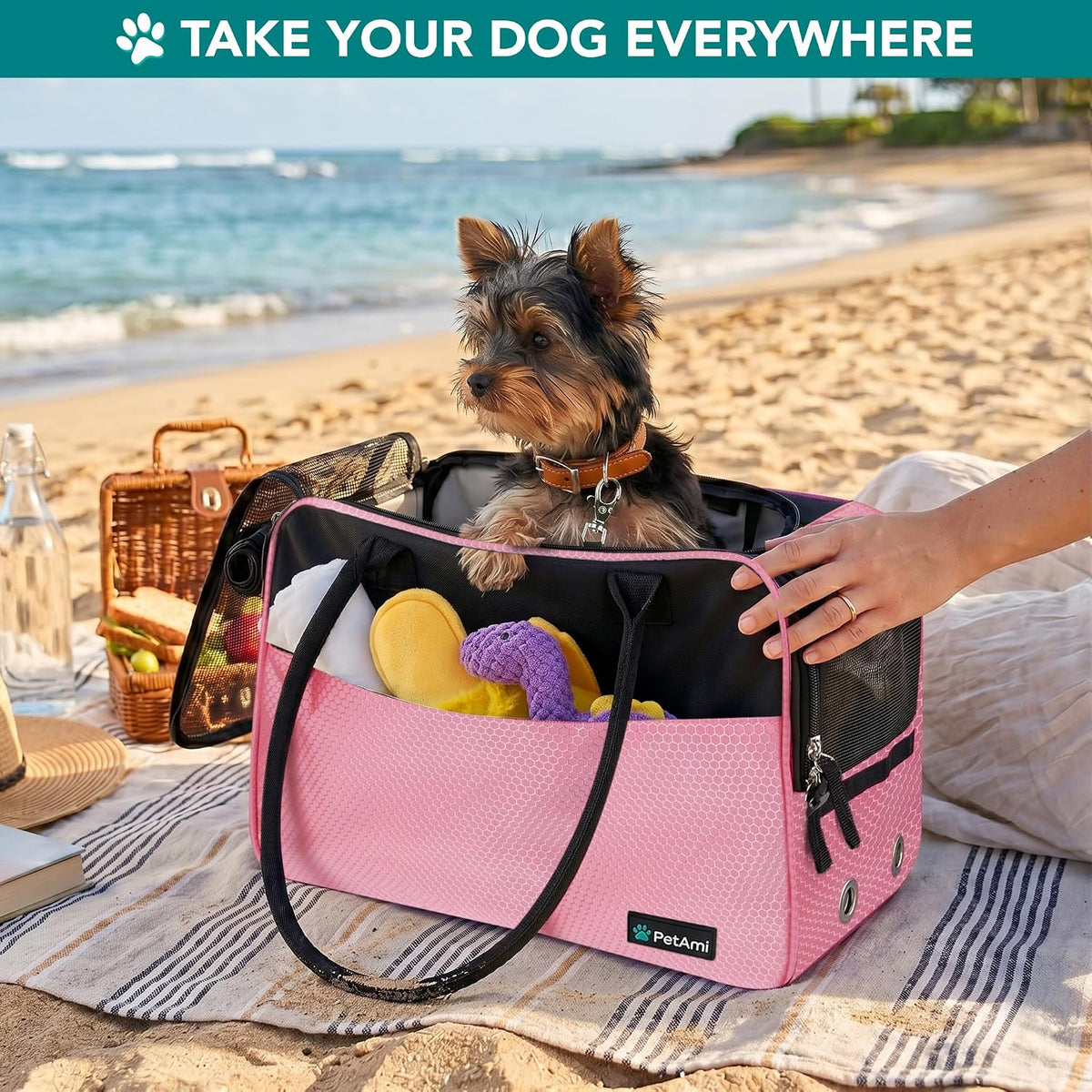 Small Dog Purse Carrier with Pockets, Airline Approved, Pink