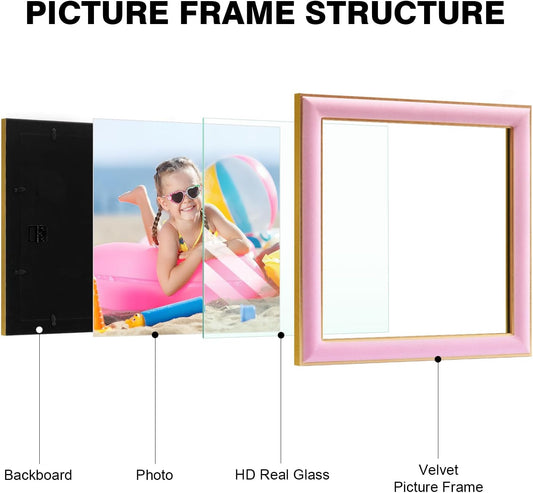12x12 Velvet Picture Frame, Pink 12x12 Velvet Photo Frame with Vintage Gold Border, 12 by 12 Poster Frame with HD Real Glass Horizontal & Vertical Display for Tabletop and Wall Decor (1 Pack)