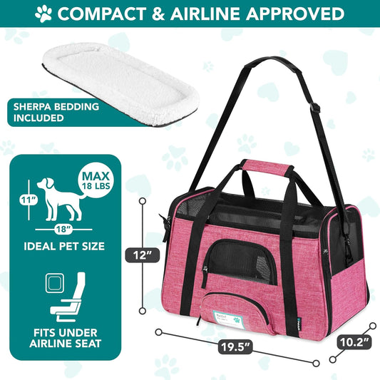 Airline Approved Pet Carrier for Cats Small Dogs, Large Heather Pink