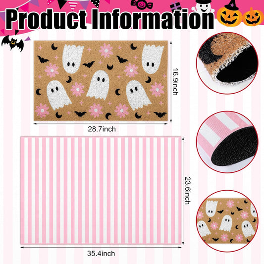 2 Pcs Halloween Pink Ghost Layered Doormat Set