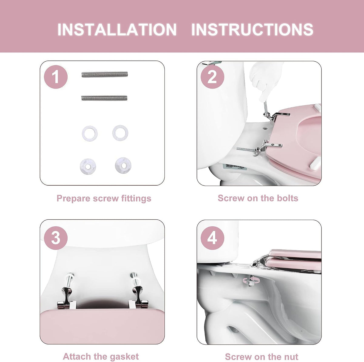 Wood Toilet Seat, Zinc Alloy Hinges (Round, Pink)