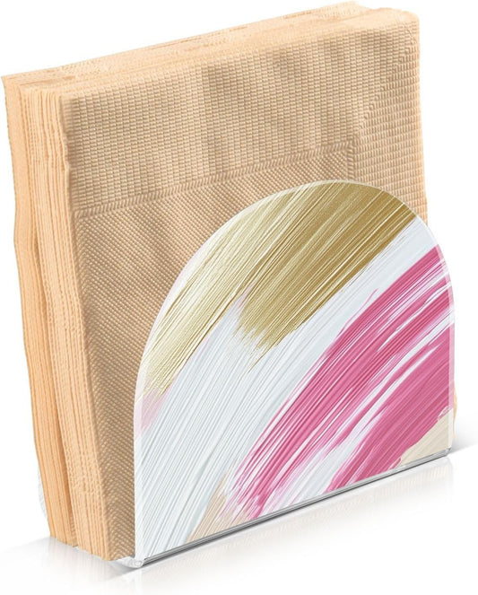 Pink Gold Brush Strokes Napkin Holder for Tables, Kitchen Acrylic Paper Napkin Holders Freestanding Tissue Dispenser Paper for Indoor Outdoor Decor