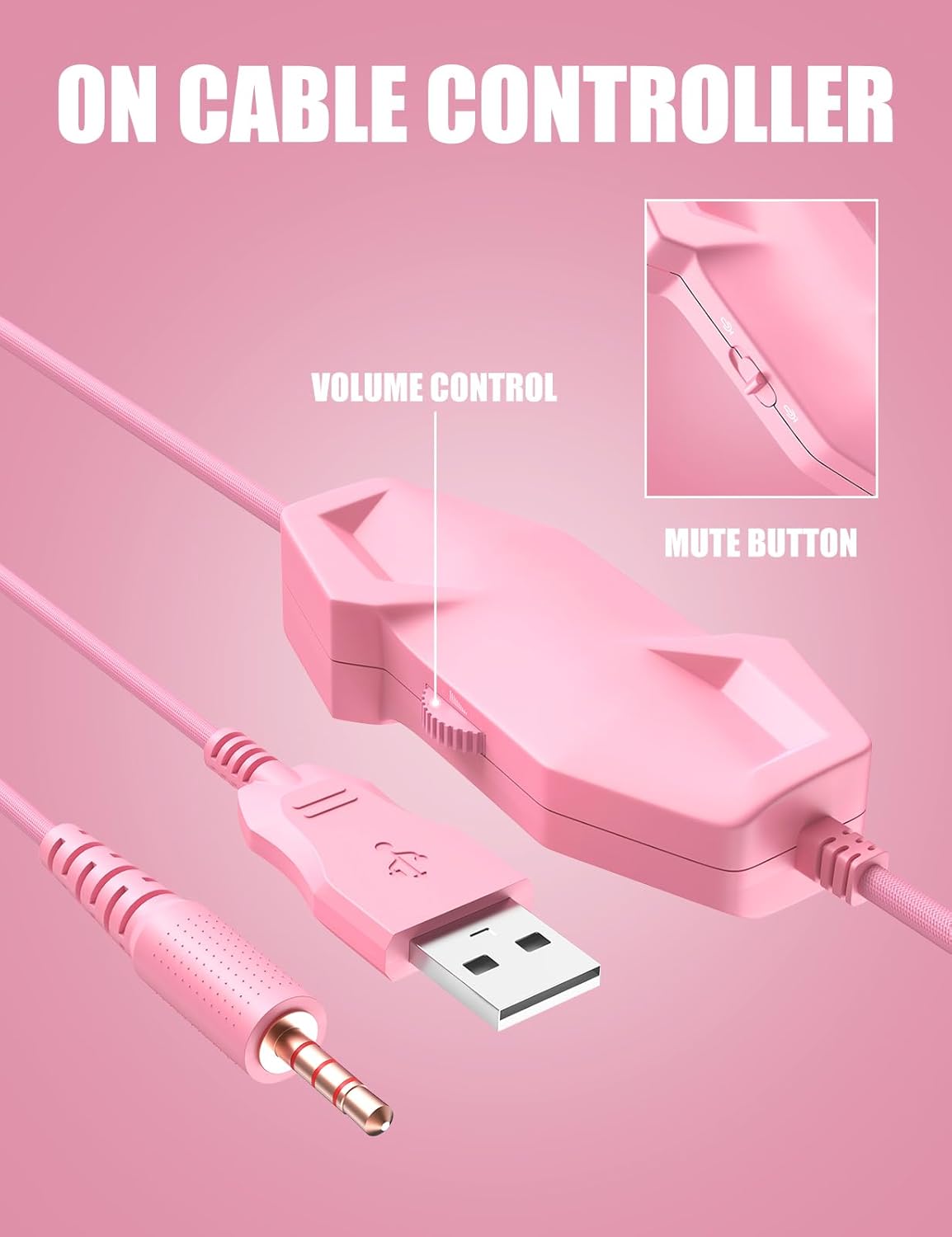 Wired Pink Gaming Headset for PC, PS5, PS4, Xbox Series X|S