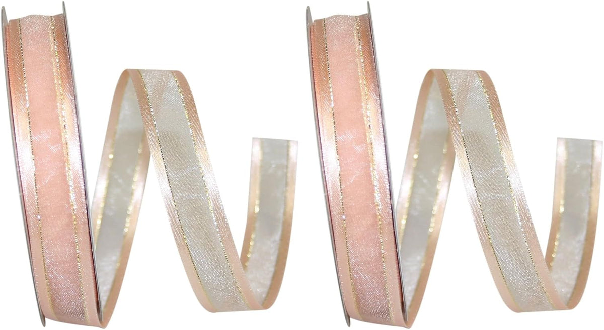 25205-062-03J Sheer Satin Edge Metallic Ribbon, 5/8 Inch X 25 Yards, Peach (Pack of 2)