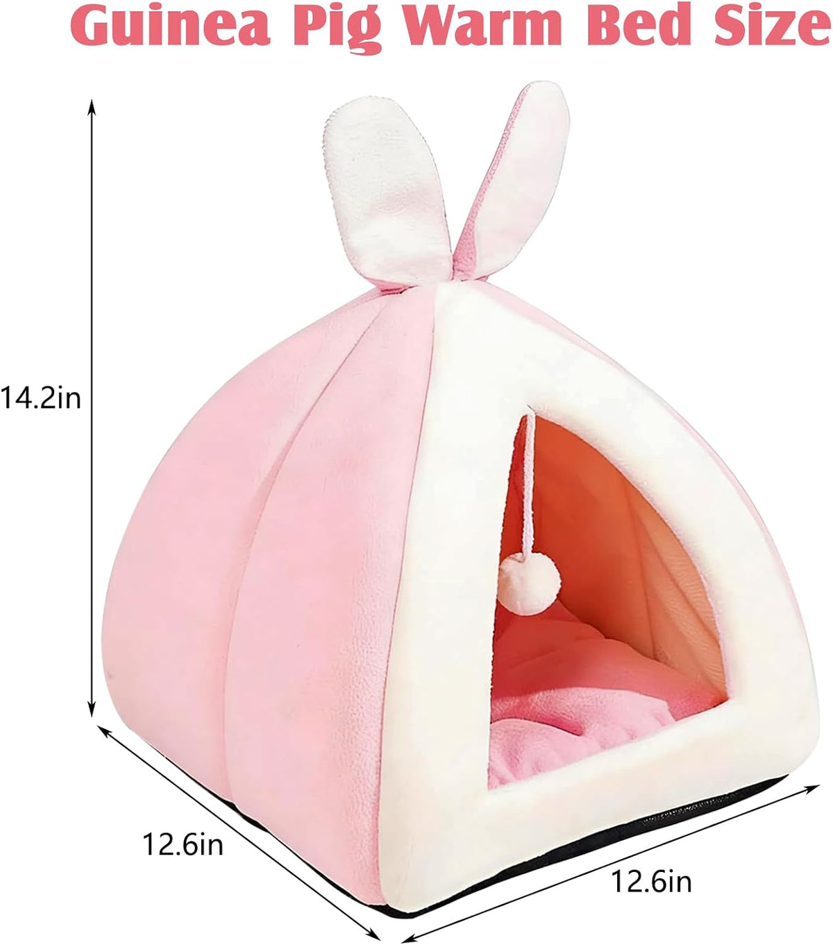Rabbit Bed Cave Cozy Guinea Pig Hideout Cute Bunny Bed Large House Winter Nest Dwarf Rabbit Cage Accessories for Chinchilla Ferret Hedgehog or Other Small Animals(Pink)