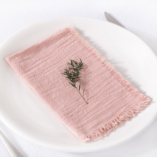 MLMC 6 Pack Dusty Pink Cloth Napkins with Fringe Boho Linen Napkins Washable Reusable Rustic Dinner Table Decor 17"×17" for Wedding Party Bridal Baby Shower Decor