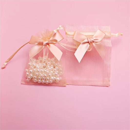 Cookie Packaging Bag 100pcs Bowknot Organza Gift Bag 7x9 9x12 10x15 Jewelry Bags Wedding Party Jewelry Candy Drawstring Packaging Pouch Gift Bag(Peach,9x12cm)
