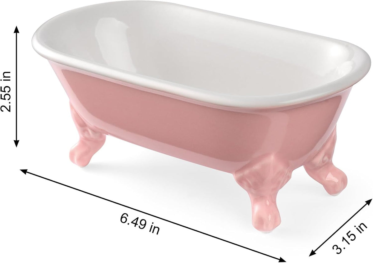 6.5" Ceramic Mini Clawfoot Bathtub Soap Dish,Bar Soap Holder,Rose