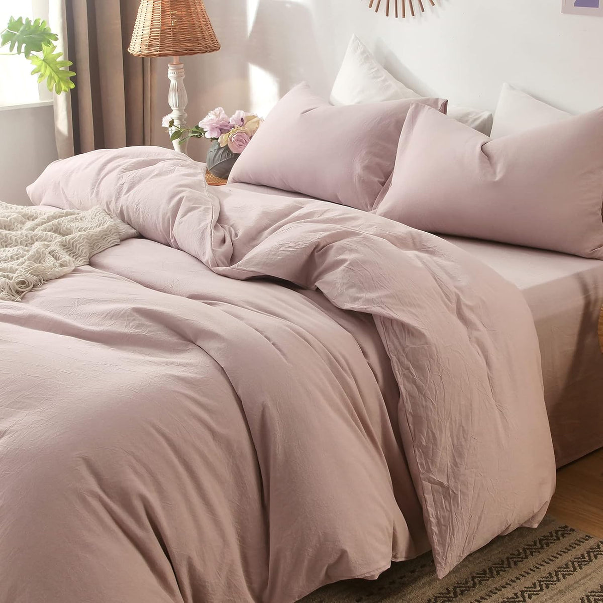 Pillowcase Set of 2 100% Washed Cotton Linen-Like Queen