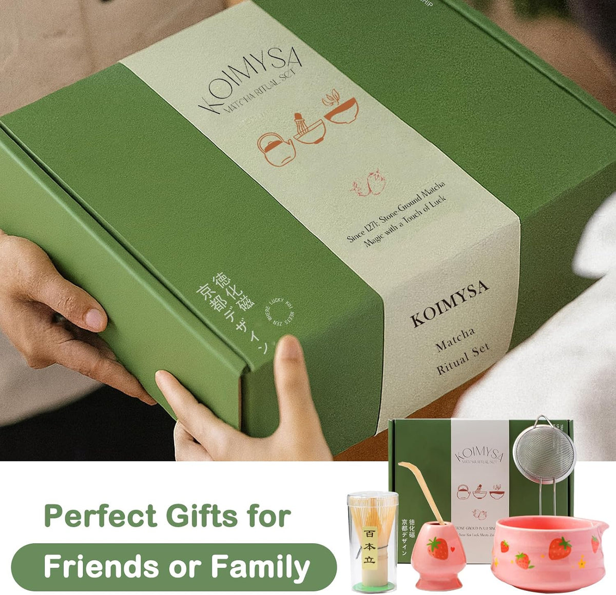 Pink Strawberry Matcha Whisk Set Kit, Cute Matcha Making Kit Gift
