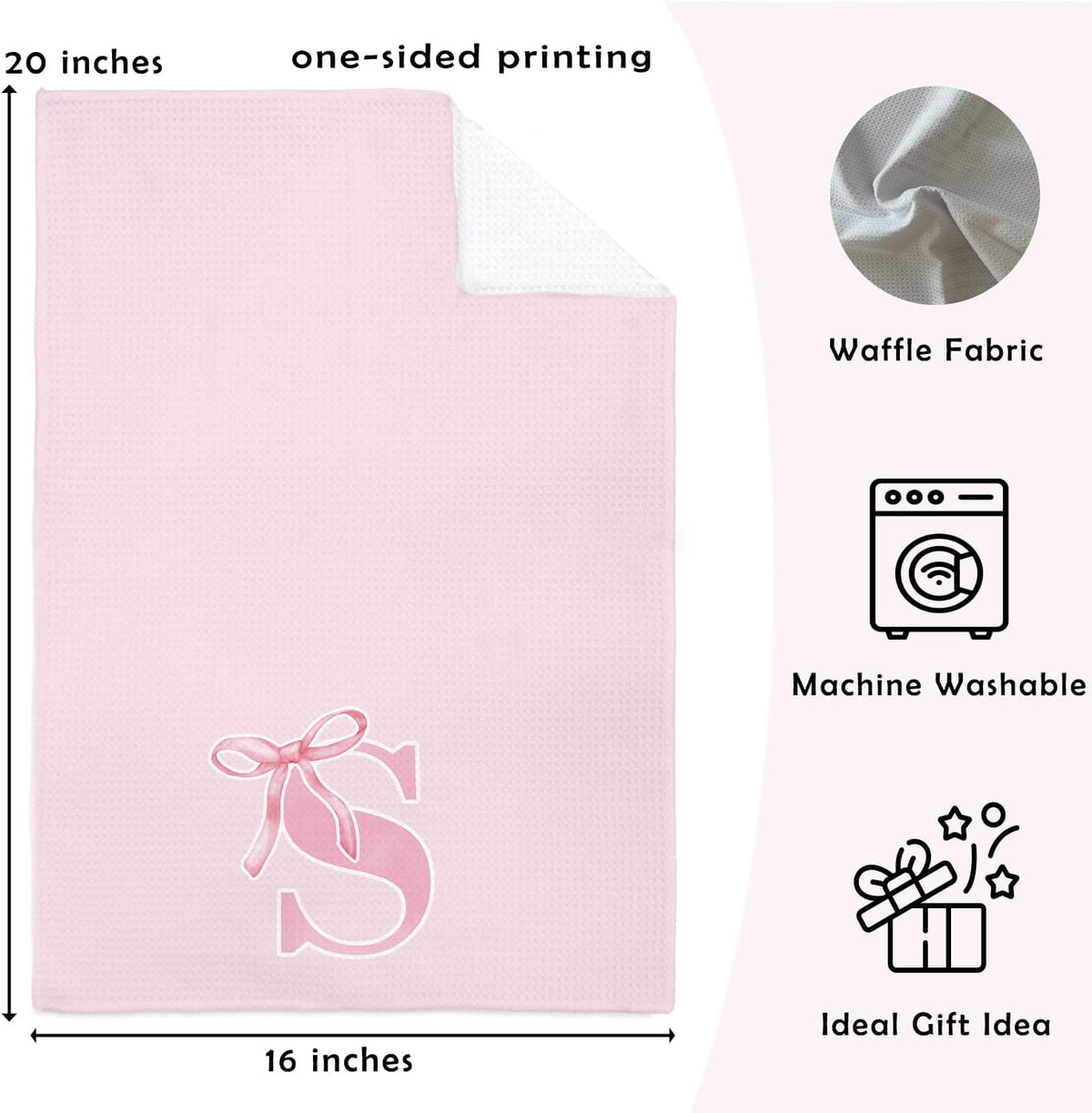 Pink Initial Letter S Hand Towels for Bathroom, Coquette Bow Decor