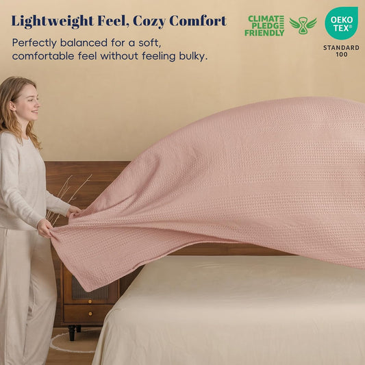 Lightweight Waffle Weave Blanket Queen for Bed Rose Pink 90"x90"