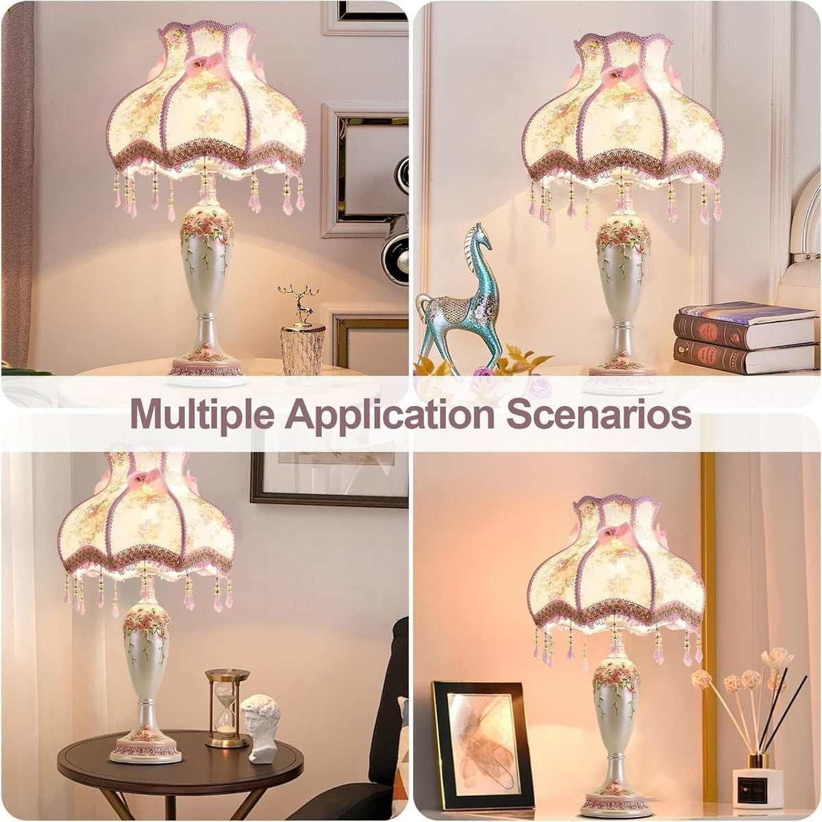 Victorian Table Lamp Girl Pink Princess Bedroom Handmade Lampshade Resin Flower Bedside