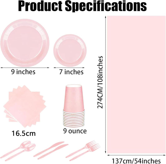 Elegant Solid Light Pink Party Supplies Set - Complete 141 PCS Disposable Tableware Kit with Plates, Cups, Cutlery, Napkins & Tablecloth for 20 Guests - Birthday,Wedding,Bridal & Holiday Event