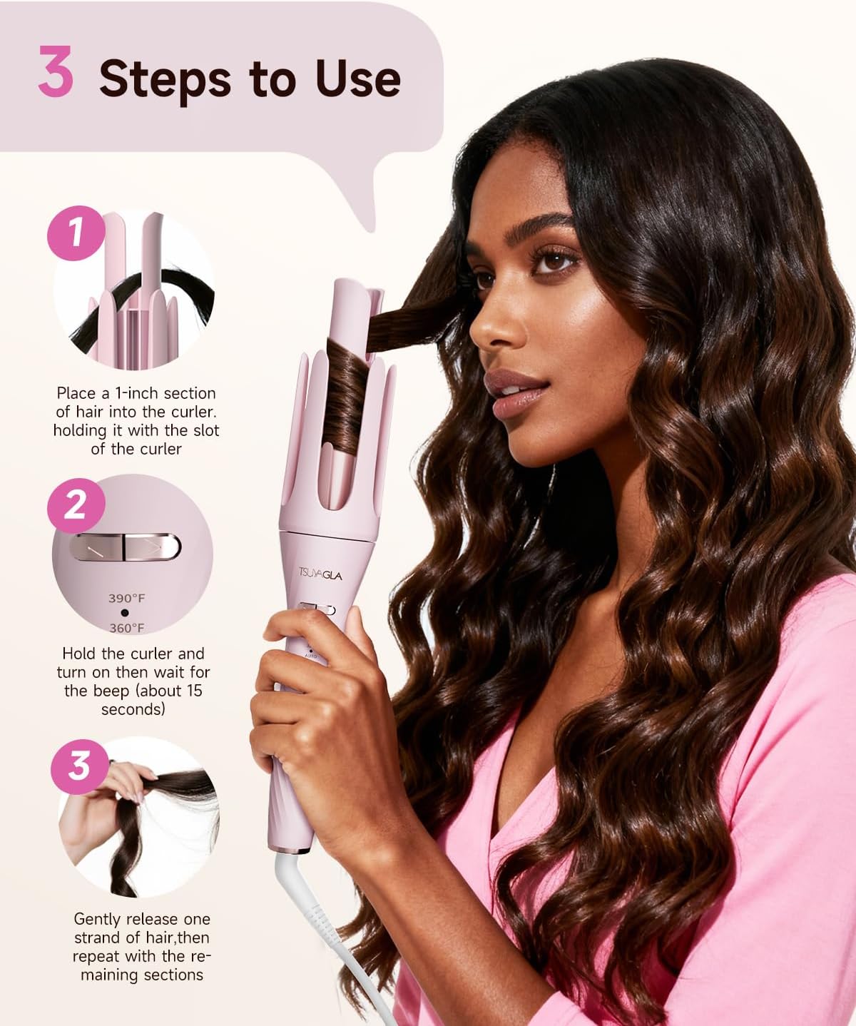 5 in 1 Automatic Curling Iron Set with 3 Interchangeable Barrels