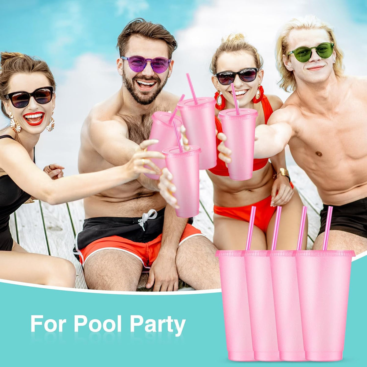 12 Pcs Reusable Glitter Cup with Lid and Straw, Light Pink