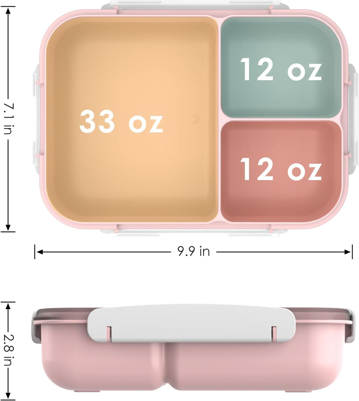 Large Capacity Bento Box for Adult, 1700ML 3 Compartments Lunch Box with Utensil, Airtight Food Container with Lids for Meal Prep, Microwave/Dishwasher/Freezer Safe, On the Go (Pink)
