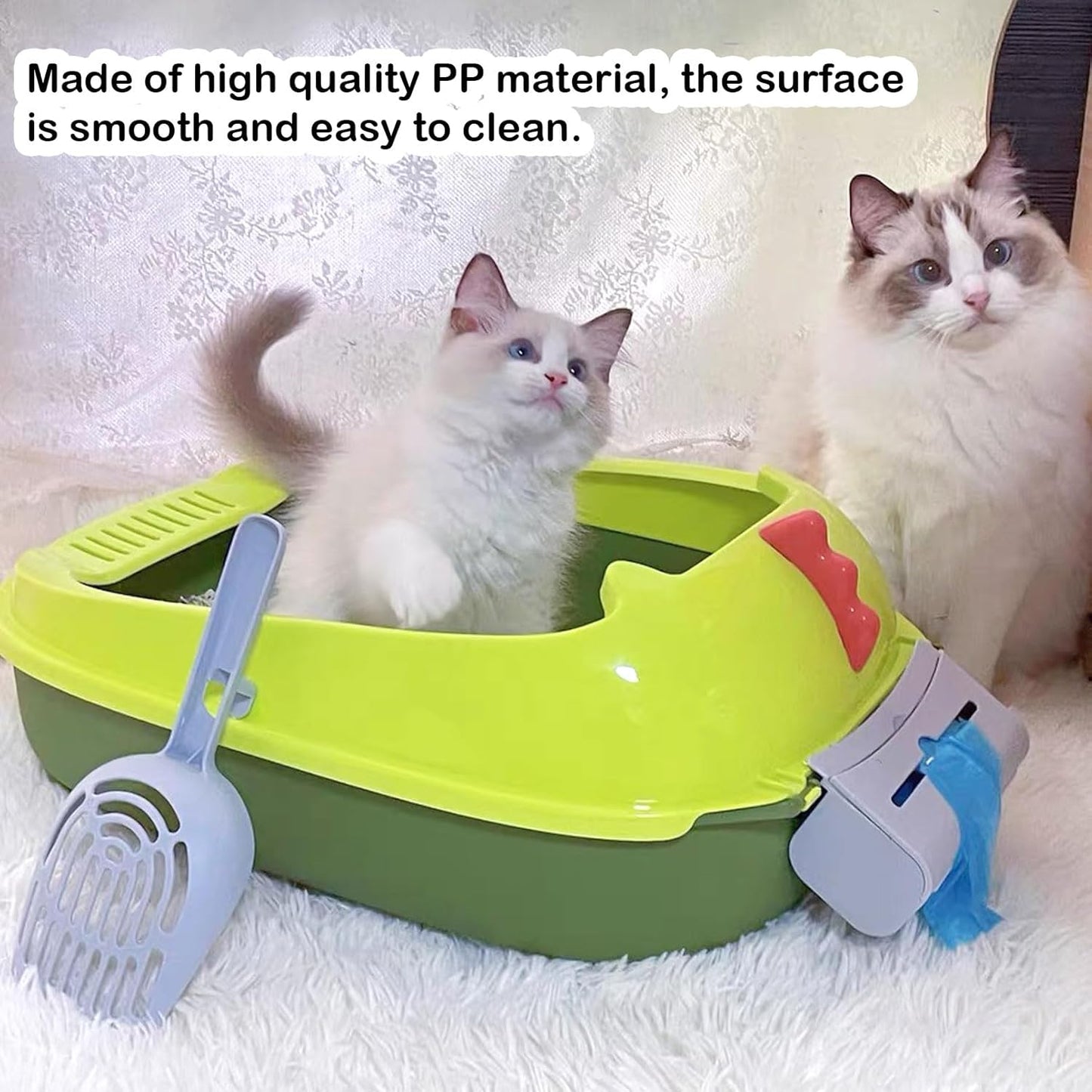 Open Cat Litter Box, Anti-Splashing Cat Toilet with Litter Sifting Scoop Prevent Sand Leakage Cat Litter Pan Semi-Enclosed Removable Kitten Litter Box (Pink, Small)