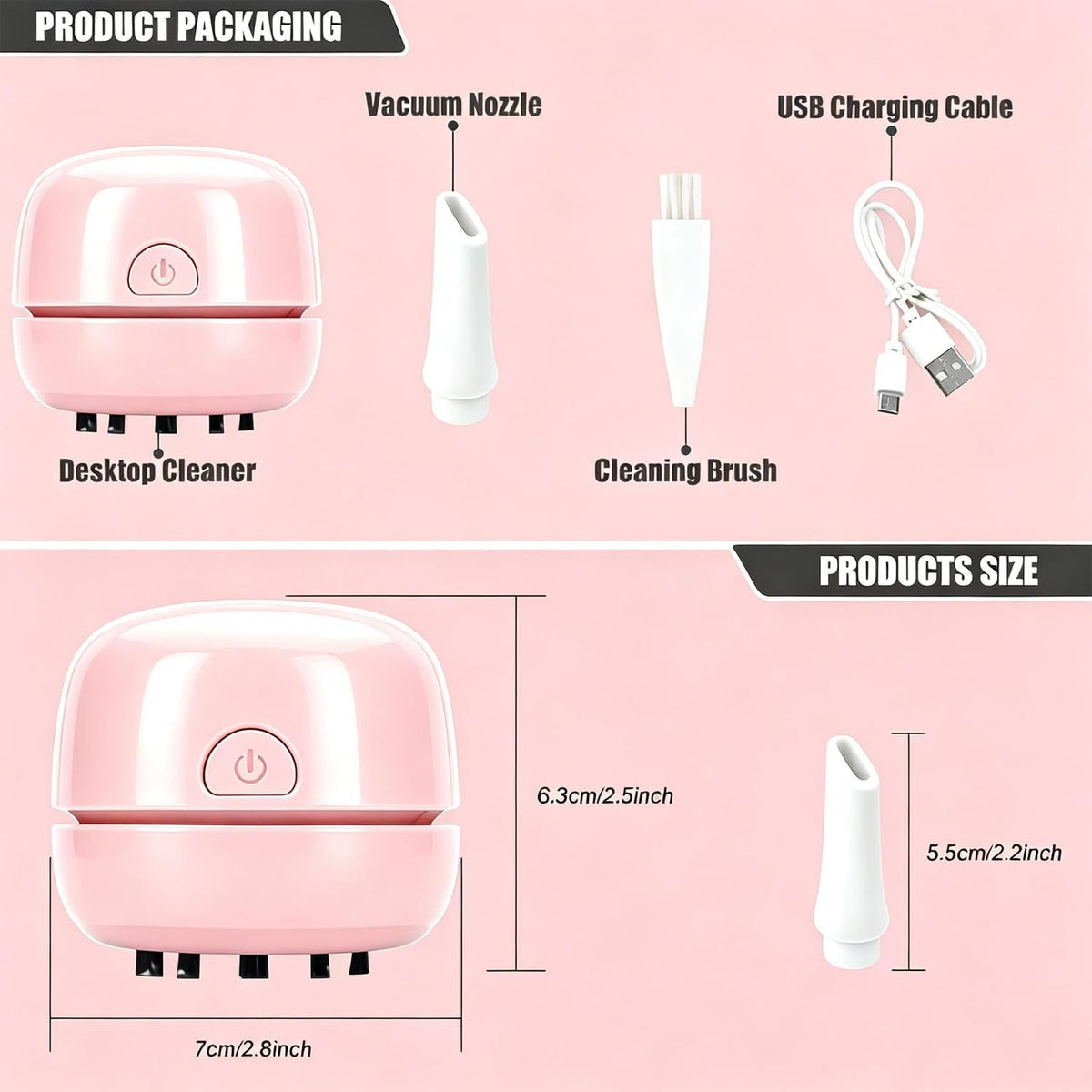 Desktop Vacuum Cleaner USB Recharging, Portable Mini Vacuum Cleaner for Cleaning Eraser Crumbs, Dust, Crumbs, Computer Keyboard and Car (Pink)