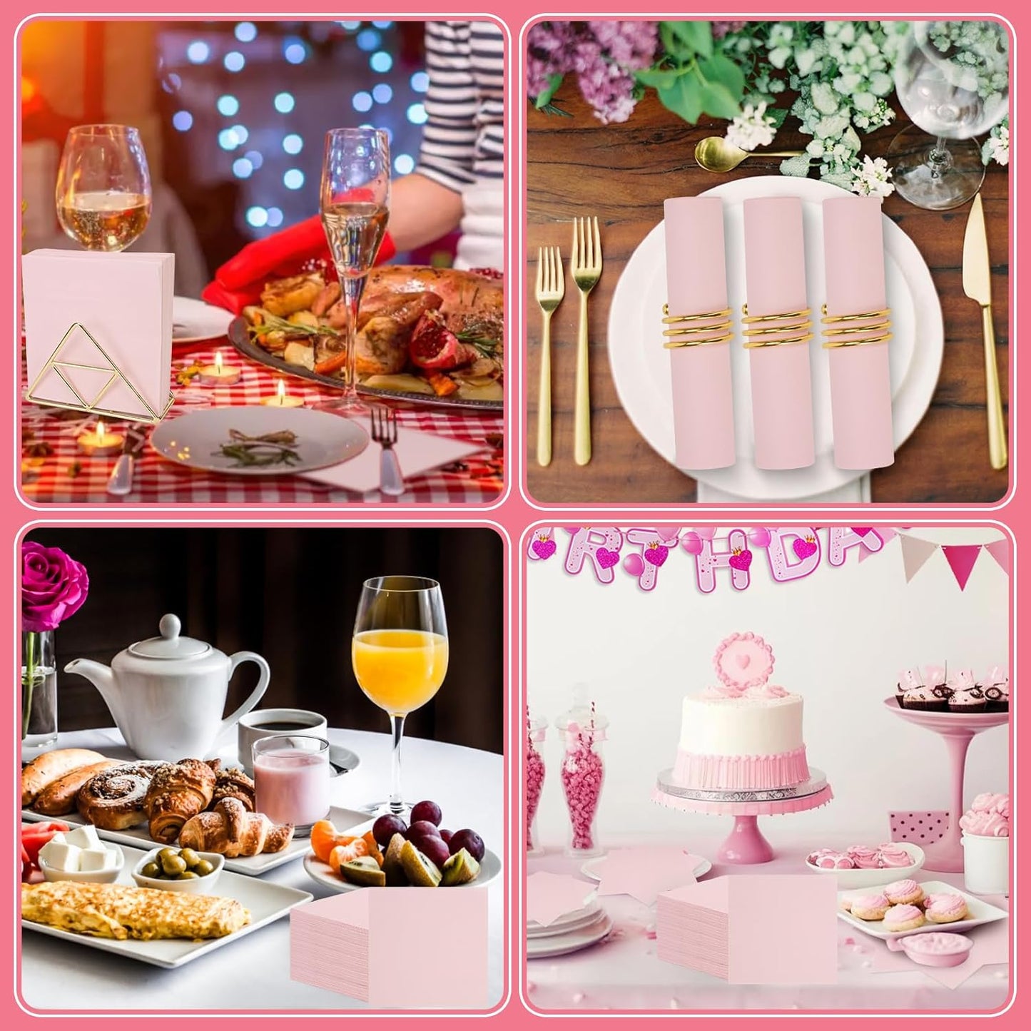 50 Pcs Cocktail Napkins Pink Napkins 6.5 x 6.5 Inch Disposable Disposable Beverage Party Napkins for Christmas Birthday Wedding Baby Shower