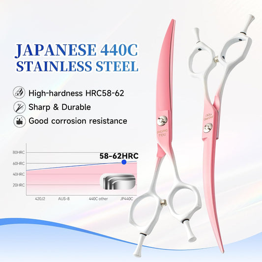 7'' Curved Dog Grooming Scissors Pink to White Gradient