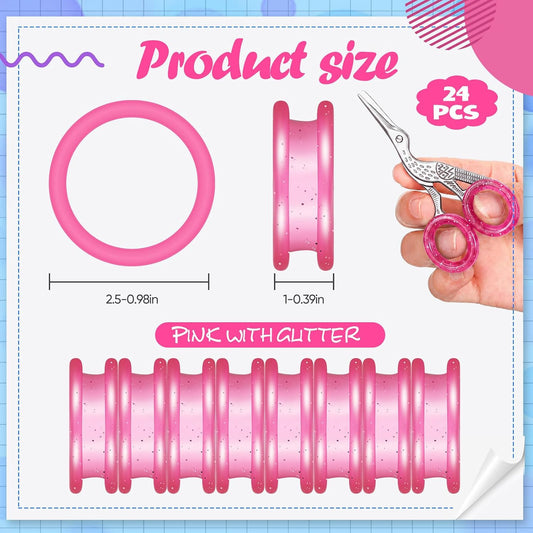 24 Pcs Silicone Scissor Finger Rings Pet Grooming Shear Inserts, Pink