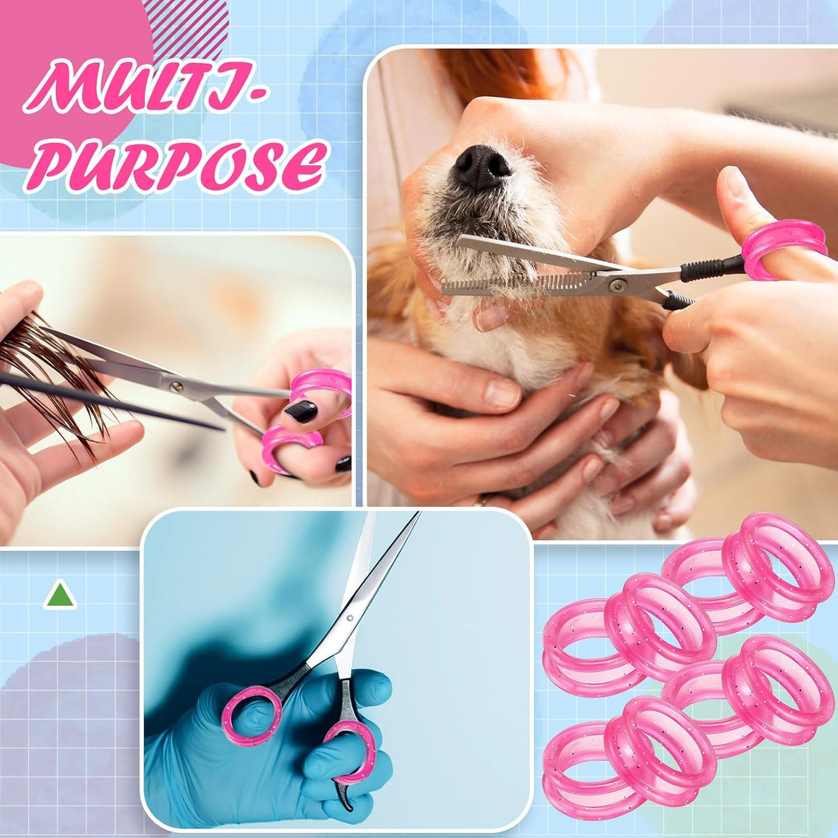 24 Pcs Silicone Scissor Finger Rings Pet Grooming Shear Inserts, Pink