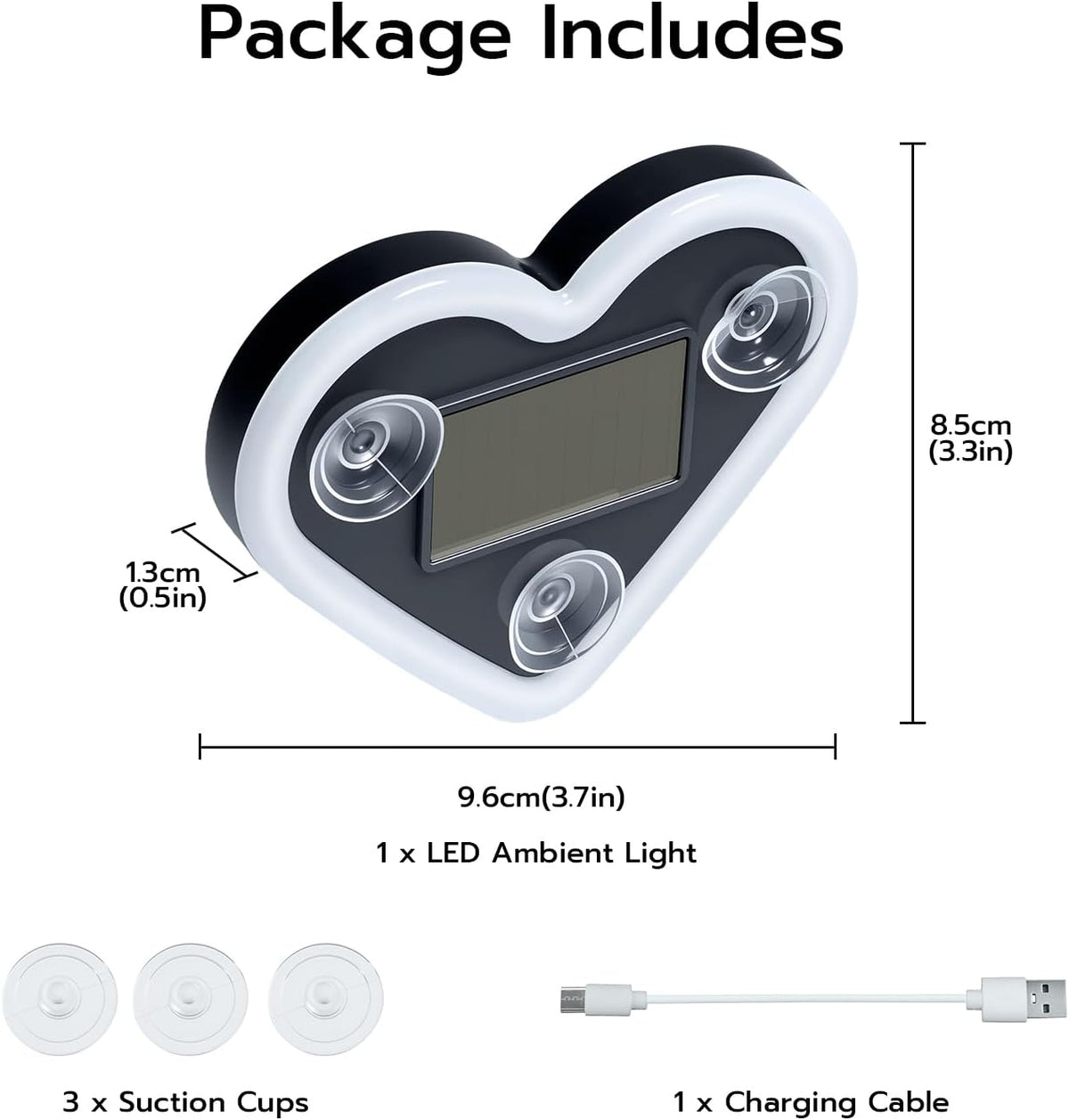 Car LED Ambient Light, Rechargeable Solar-Powered Heart-Shaped LED Light, 6 Lighting Modes, Romantic Car, Outdoor Decor, Ideal Gift for Couples, Women, Men - Pink (1 Pcs)