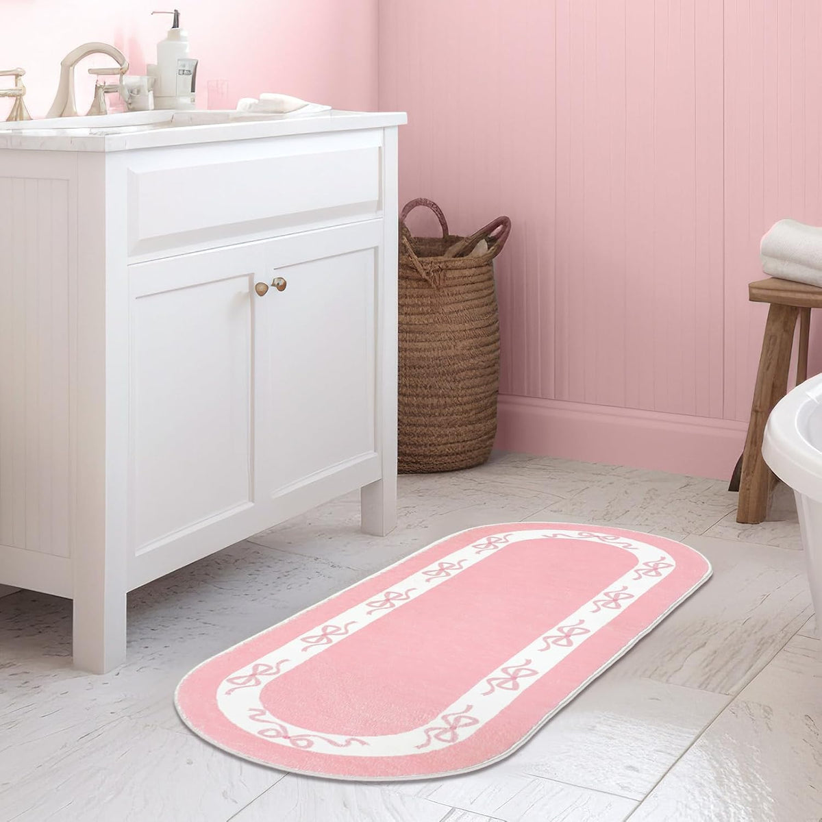 Pink Bow Long Bathroom Rug Cute Bathroom Decor Accessories