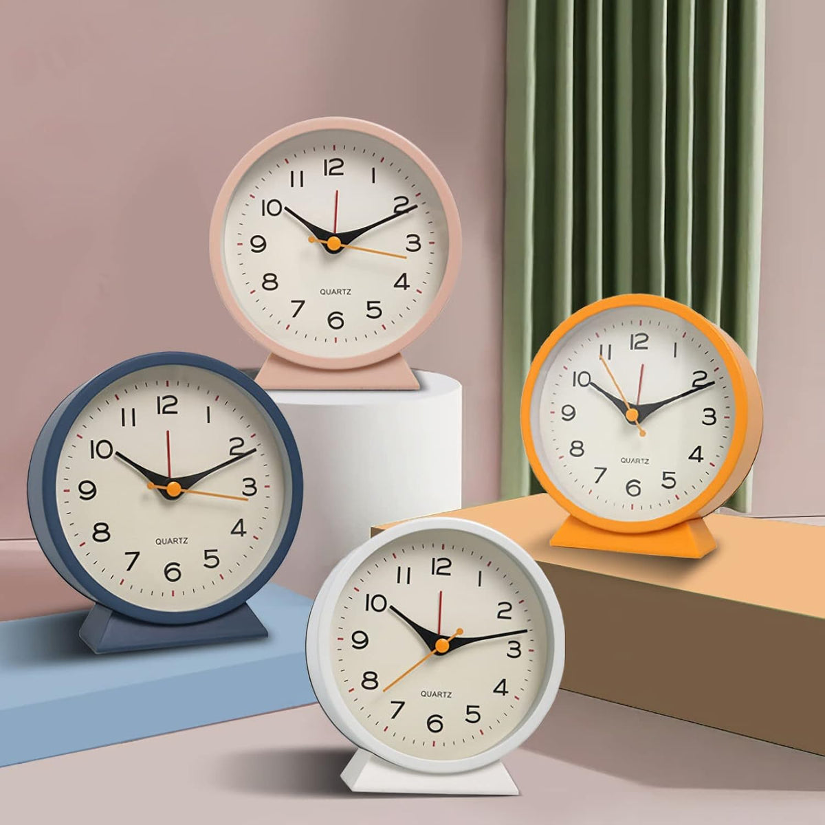 Small Antique Retro Analog Alarm Clock, 4.5" Desk Clock, Pink