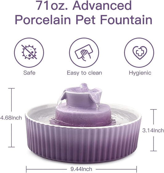 Cat Water Fountain: Cepheus Pet Drinking Fountain-2.1L/71oz Cat Fountain-Automatic Water Fountain for Cats and Dogs with with Ultra-Quiet Pump(Purple)