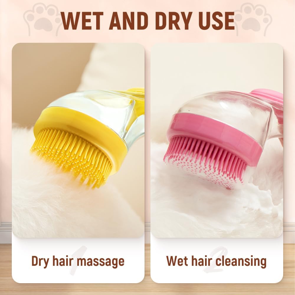 Pet Bath Brush with Shampoo Dispenser, 2026 New Dog Bath Brush Soft Silicone Bristle for Bathing Pets Grooming Massage Brush (pink)