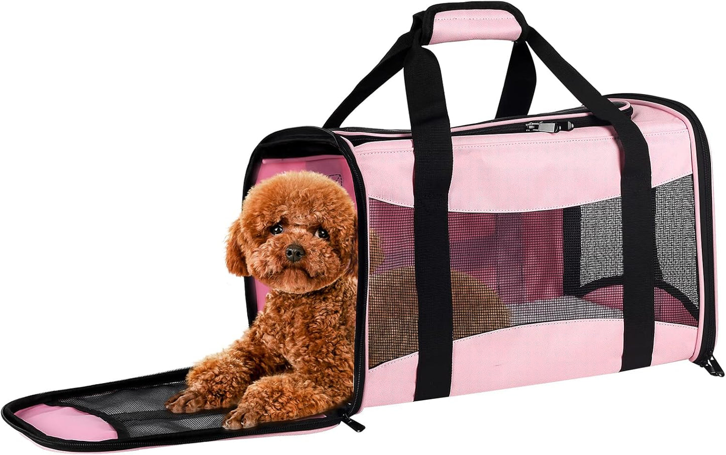 Cat Carrying Case - Pet Carrier Airline Approved, Protable and Breathable Pet Travel Carrier Removable Fleece Pad, Collapsible Cat Carrier Dog Carrier for Medium Cats Small Cats Dogs (Medium, Pink)