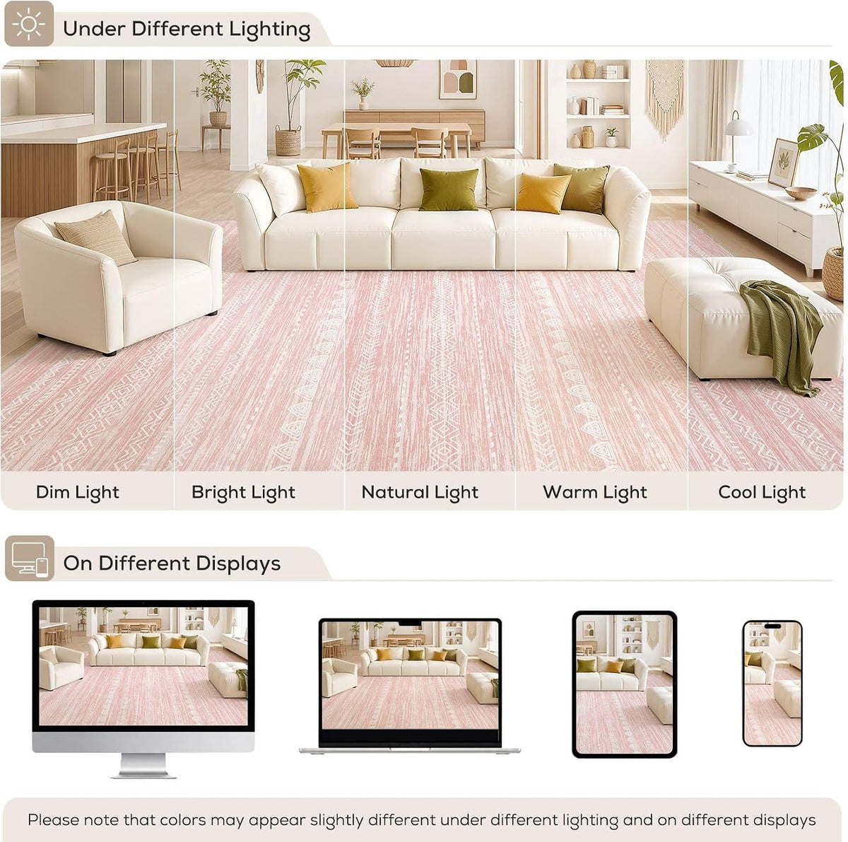 Nakagishi Boho 5x7 Pink Area Rug Living Room Rugs Machine Washable
